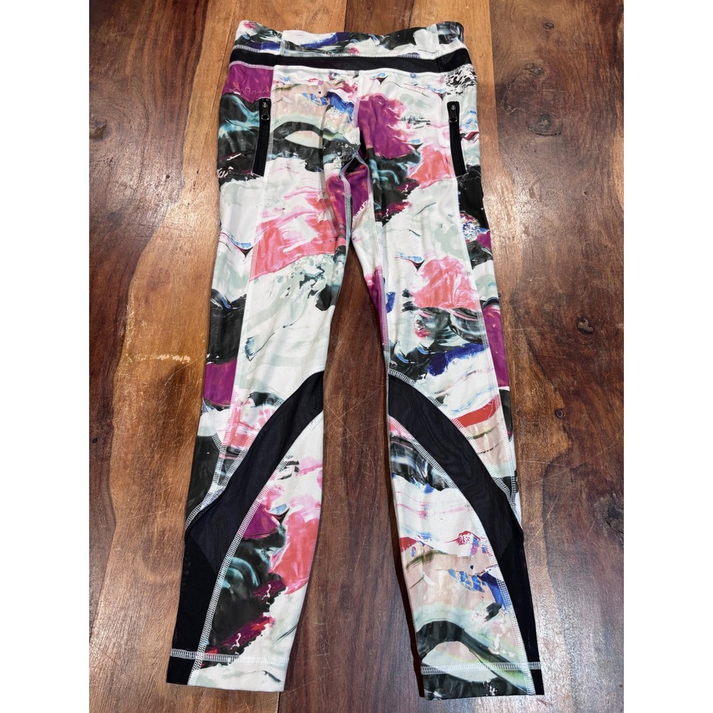 Lululemon tight stuff tight II women size 4 multicolor abstract mesh leggings